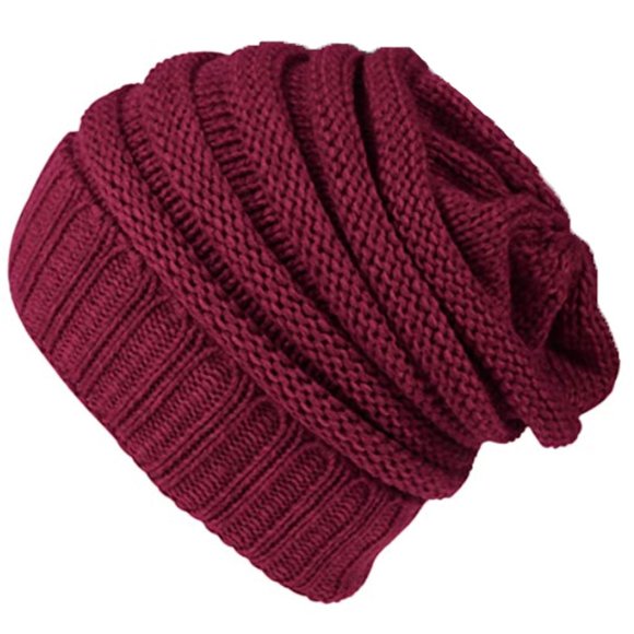 Accessories - Warm Slouchy Beanie Hat in Dark Red for Men & Women